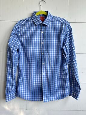 Men's Penguin Button Down Blue Plaid Size 15 1/2 34 35 Pre-owned EXCELLENT
